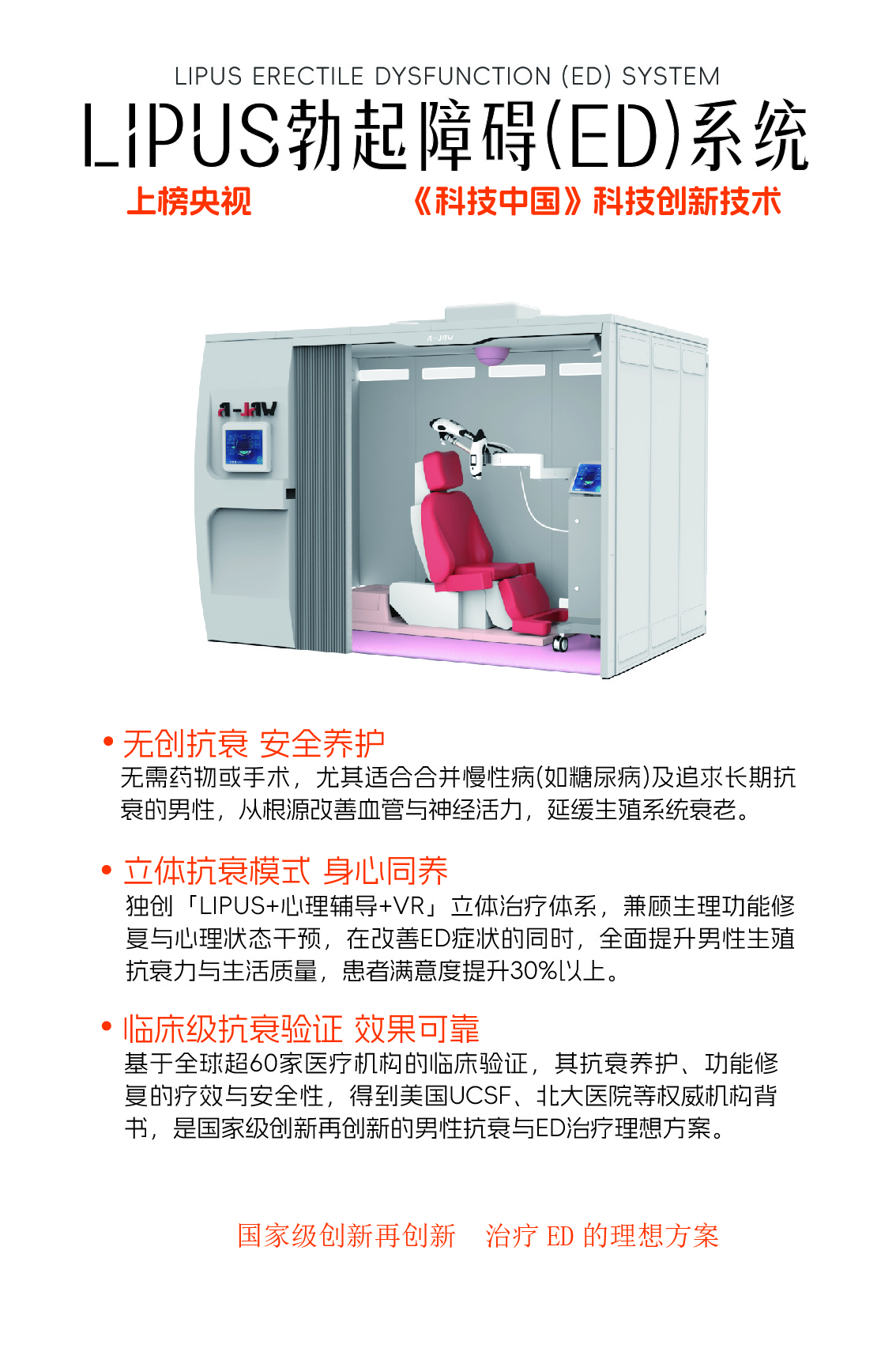 [杭州炫青春男仕医学保养抗衰中心LIPUS男性机能障碍ED系统获央视《科技中国》认证