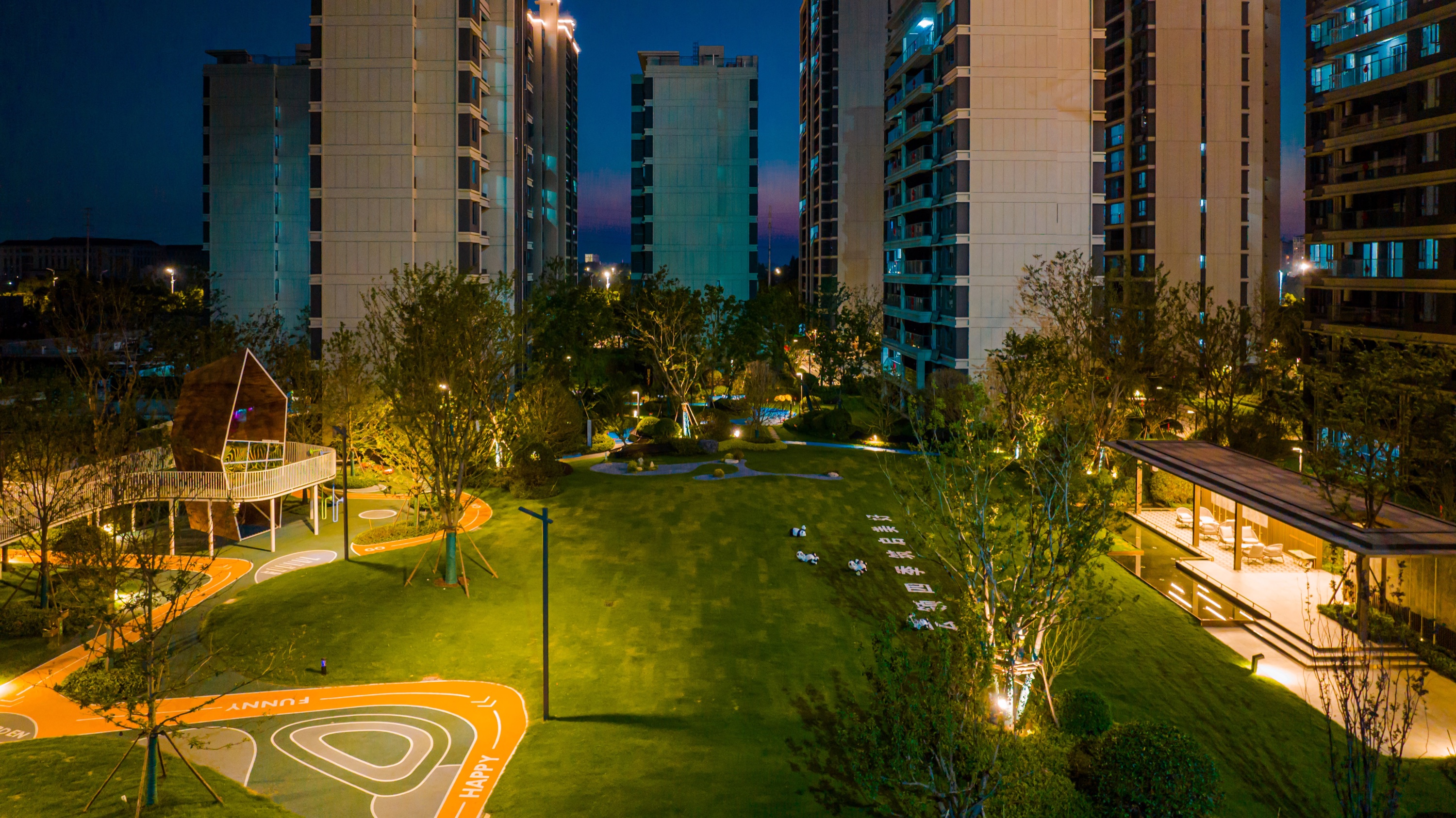 园林实景·夜景航拍中央景观